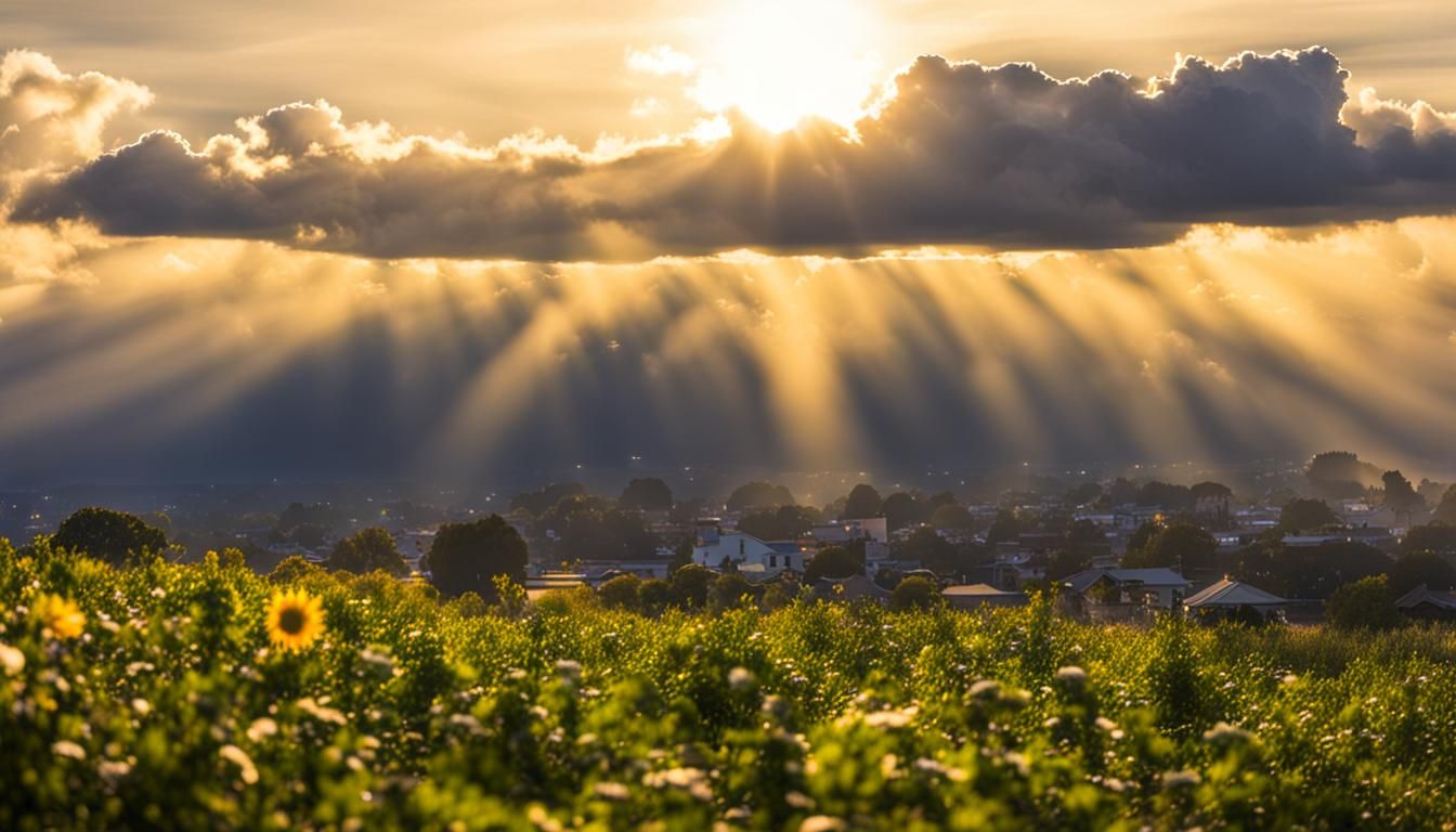 Ethereal Scene with Heavenly Sunshine Beams
