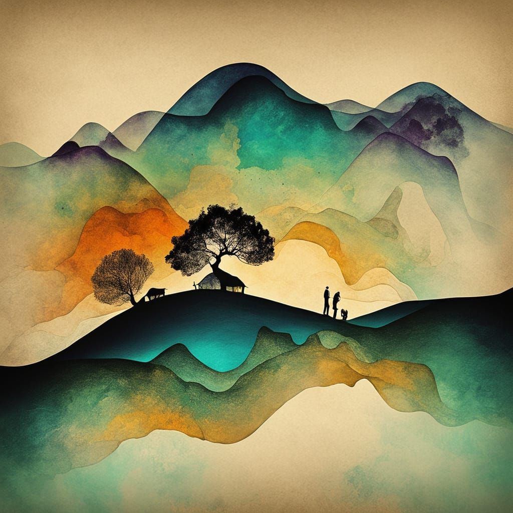 Abstract Landscape in Expressionist Collage Style