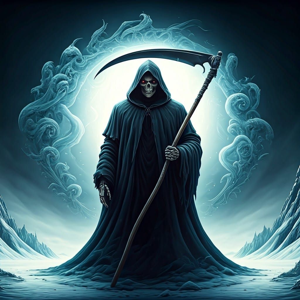 Mystical Grim Reaper in Double Exposure Smoke Art