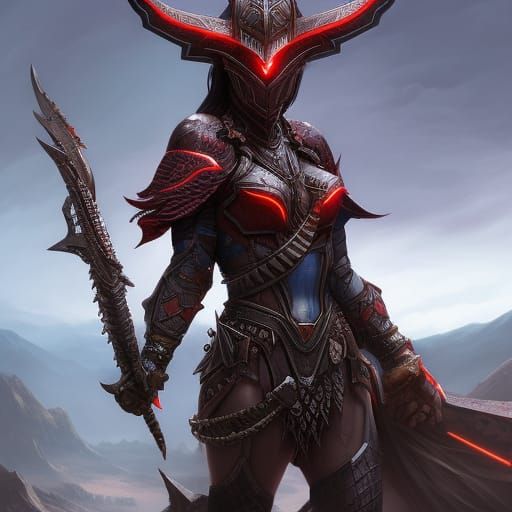 Scorpion Armored Woman in Desert Night