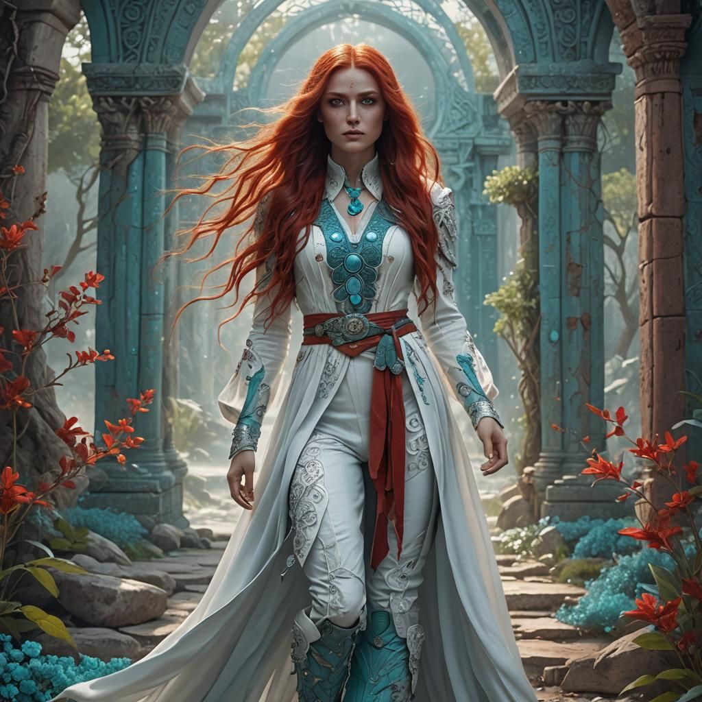 Ethereal Blue-Skinned Woman with Red Hair, Fantasy Art