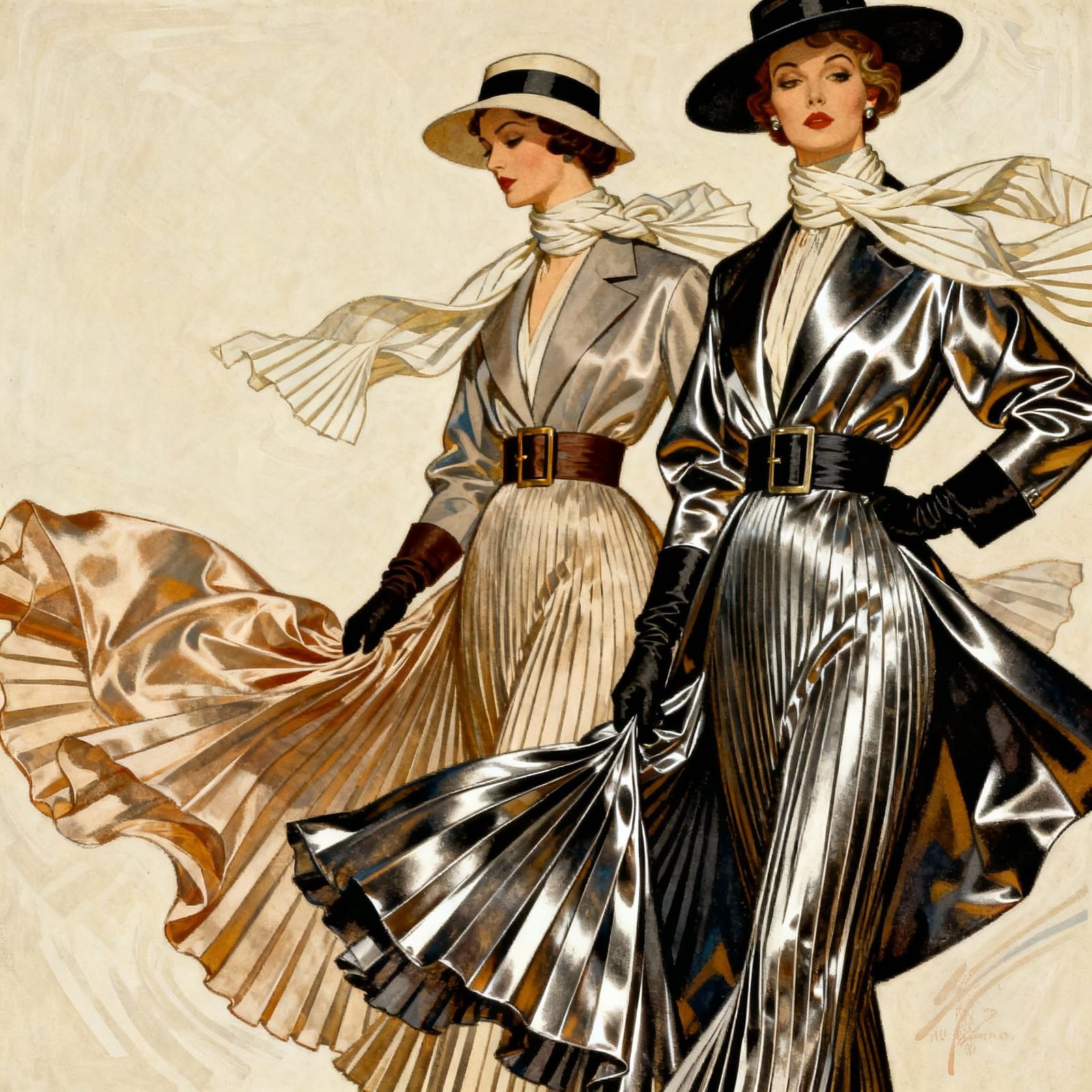 Elegant Women in Pleated Fashion: Modern & Vintage Styles