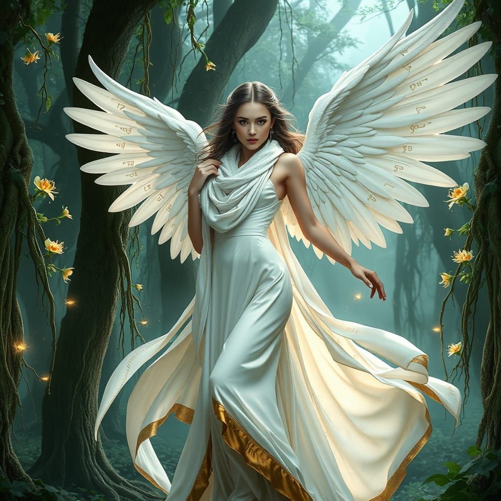 Winged Woman in Enchanted Forest: Digital Matte Painting