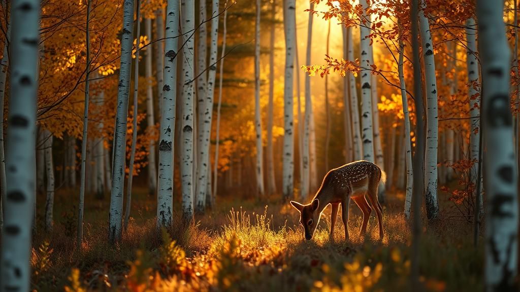 ((a hyper-realistic, cinematic, dramatic photo with warm light, and golden highlights)), ((of a doe grazing in a heavily...