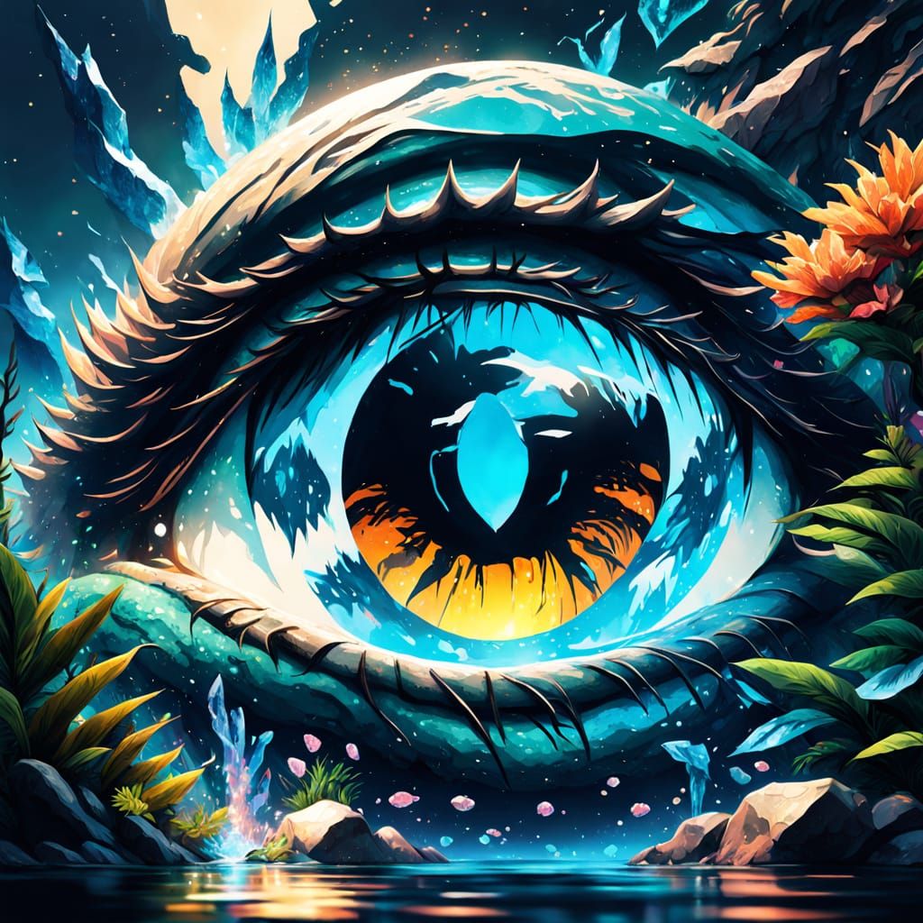 Realistic Tropical Dragon Eye in Intricate Crystal