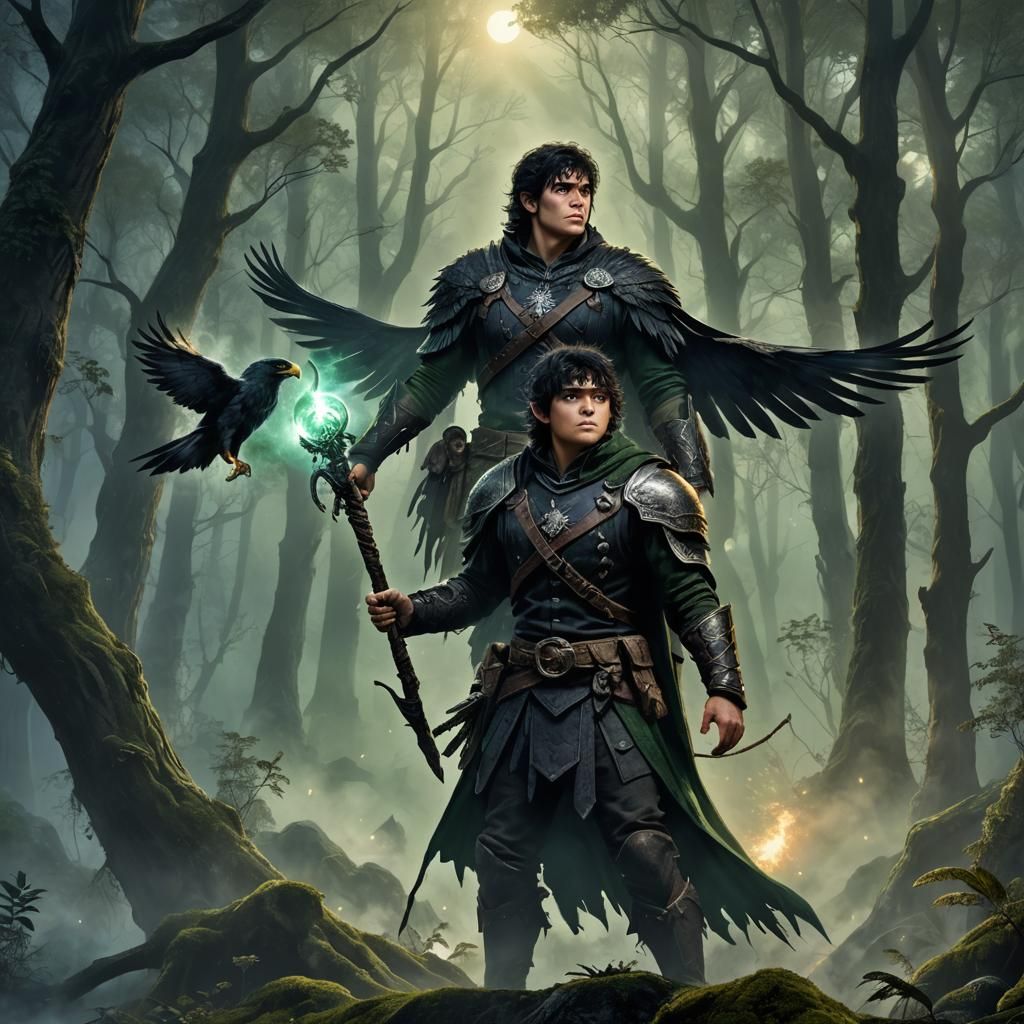 Halfling Ranger and Eagle in Misty Forest