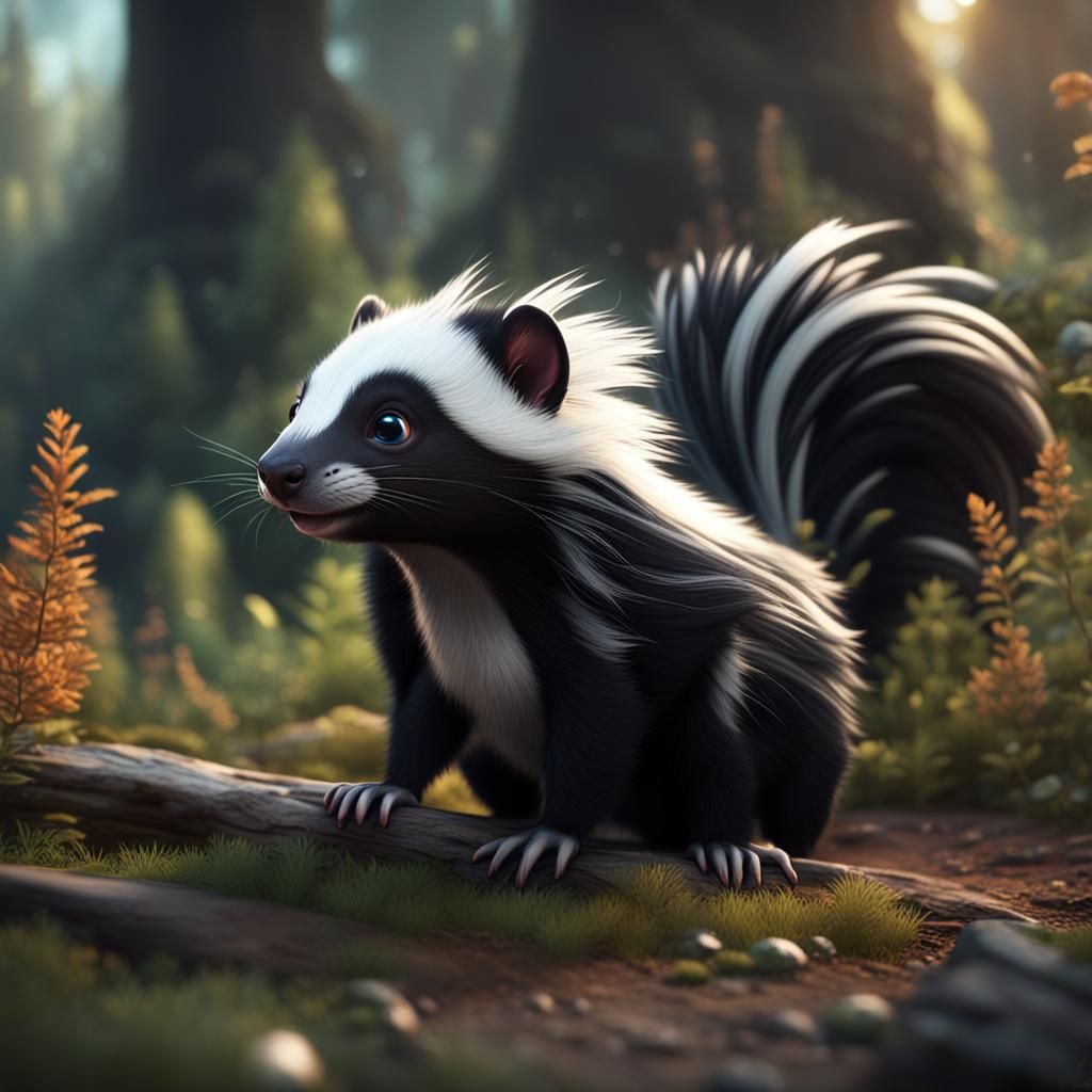 Playful Skunks in Detailed Matte Painting Style