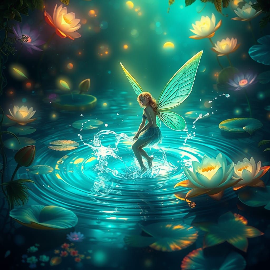 Water Fairy Emerges in Bioluminescent Aquatic Realm
