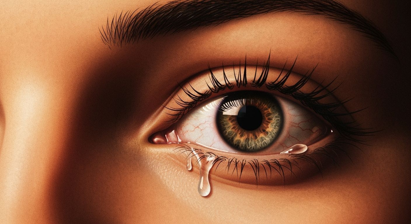 Surreal Crying Eye in Cyberpunk Twilight