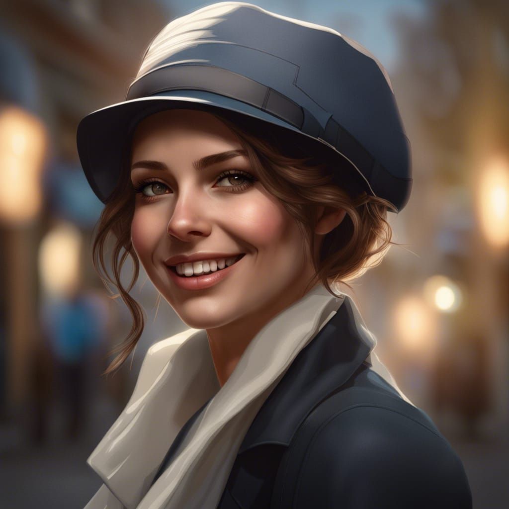 Charming Woman in Sailor Cap Portrait
