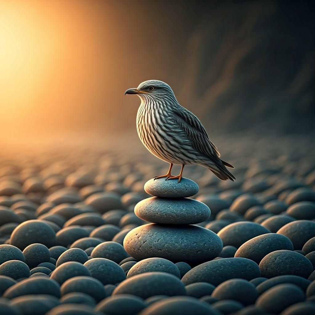 Bird on Stacked Stones: Harmony and Balance