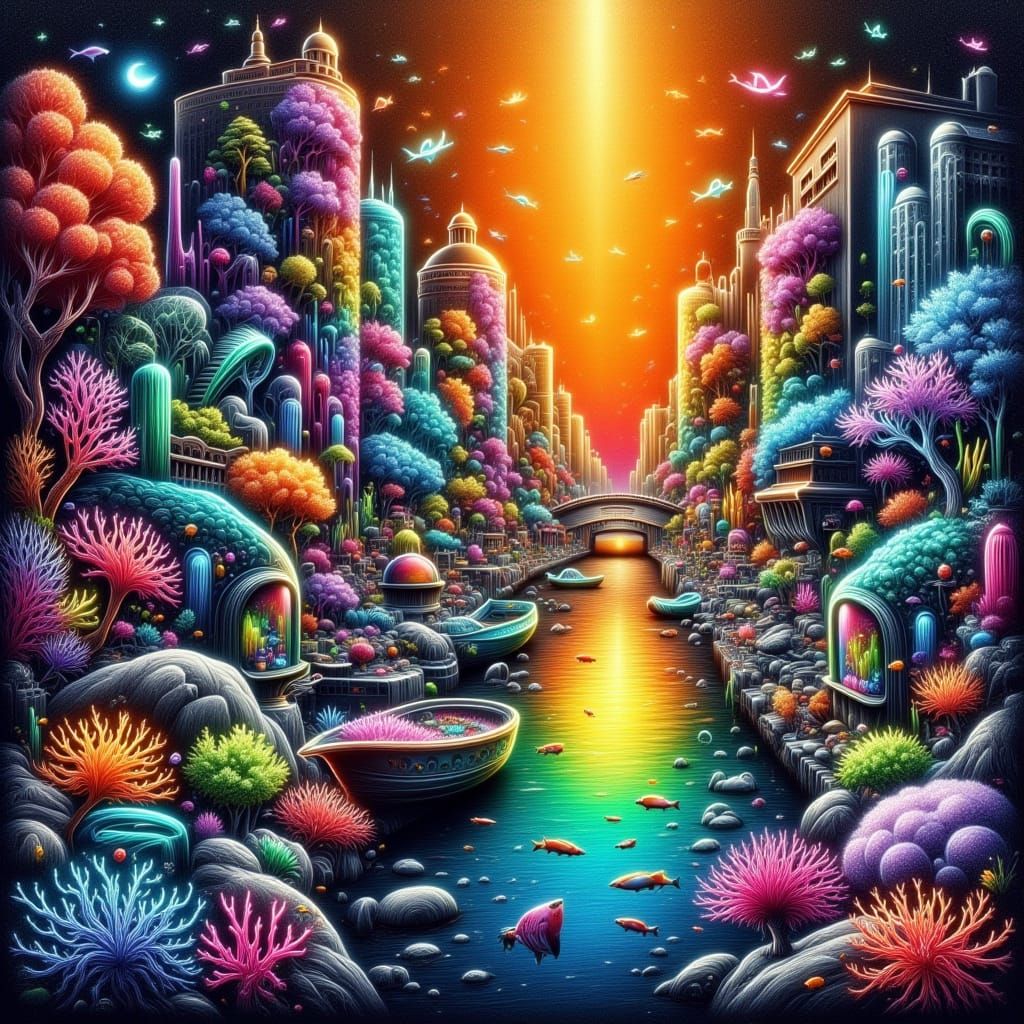 Surreal Sunset Cityscape in Dreamlike Surrealism