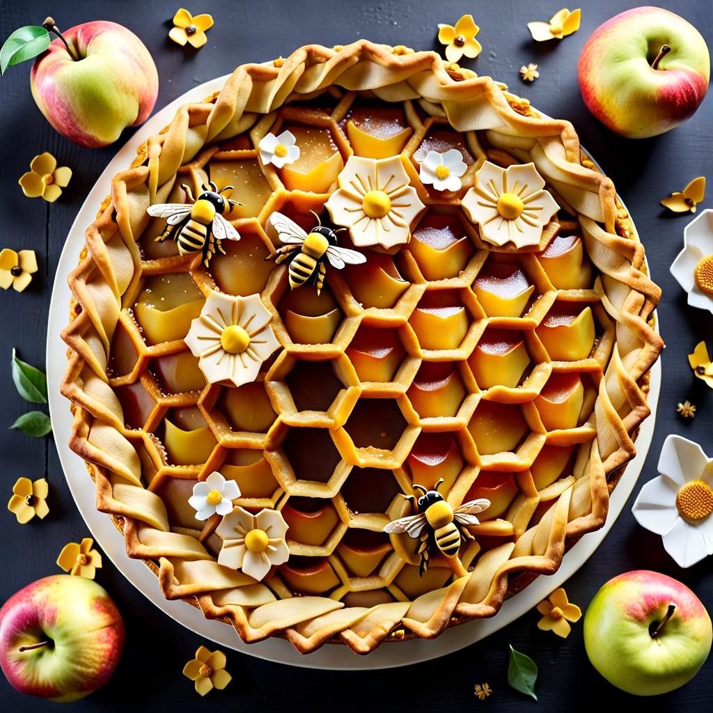 Artisanal Apple Pie with Marzipan Bees and Flowers