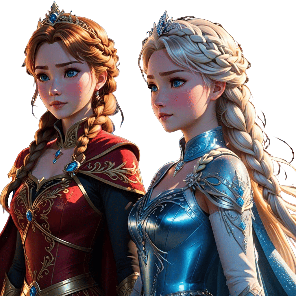 Disney Princesses Anna and Elsa in Vibrant Anime Style