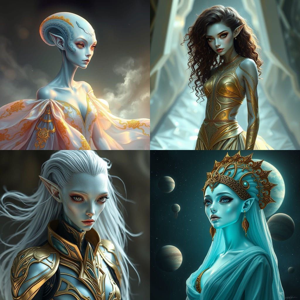 Exotic Alien Goddess in Vibrant Gold and Azure
