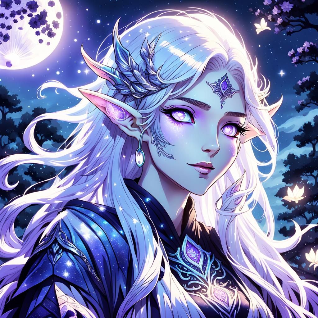 Moonlit Elf Girl Portrait in Studio Trigger Style