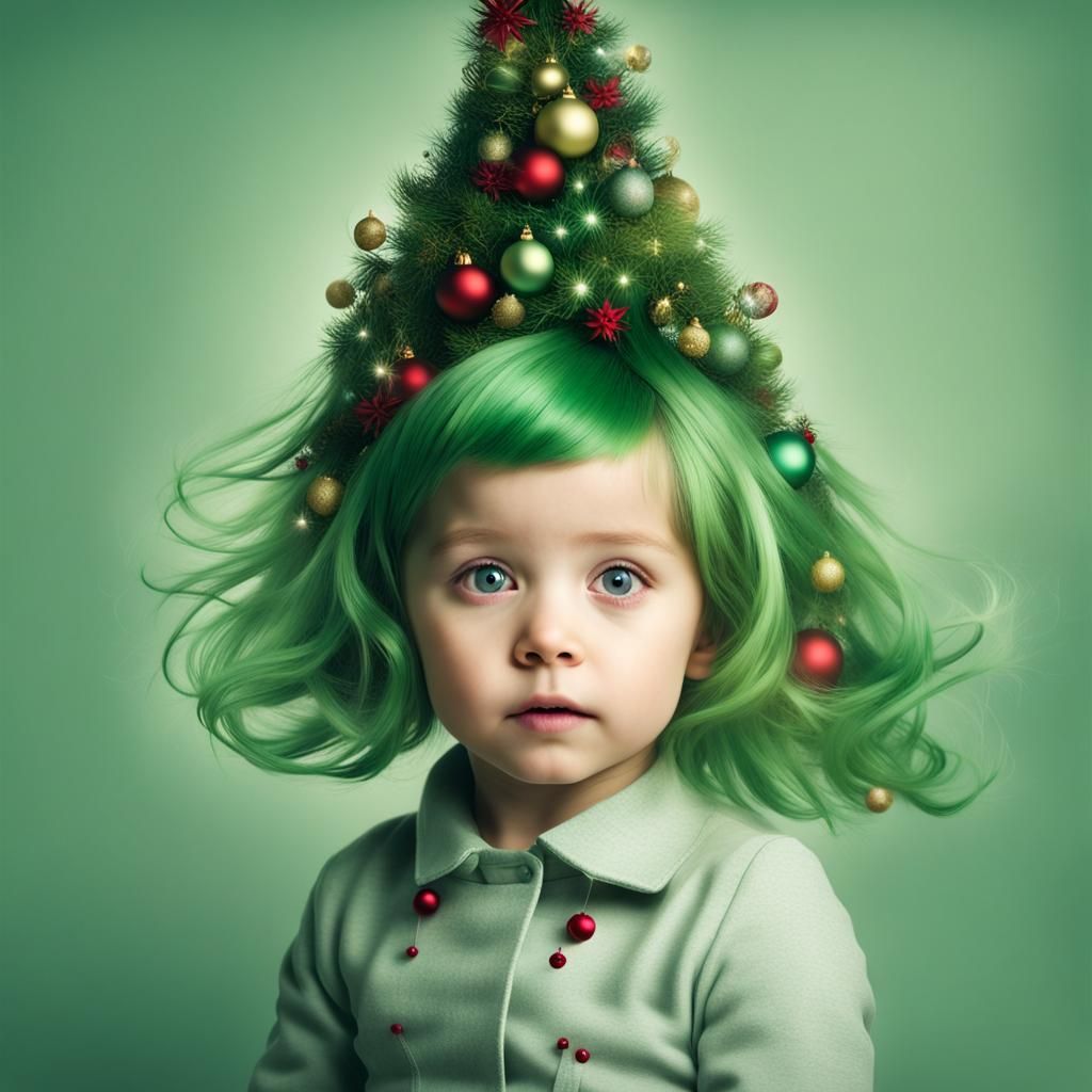 Christmas Tree Hairdo Inspired by Dr. Seuss