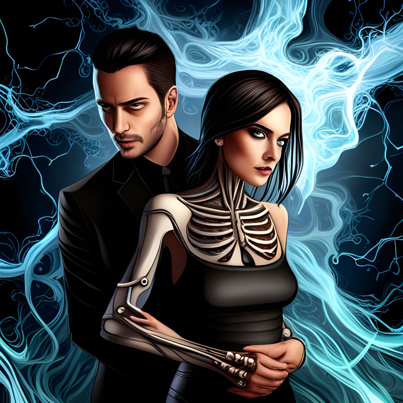 Gothic Skeleton Couple in Fire and Ice