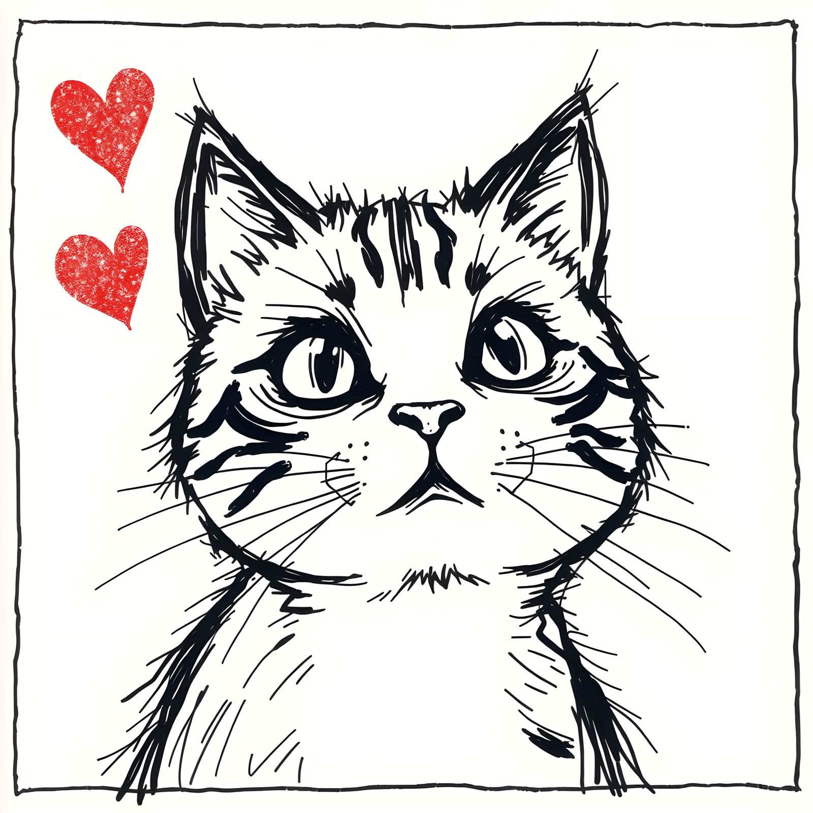 Whimsical Cat with a Glittery Heart in Soft Pastels