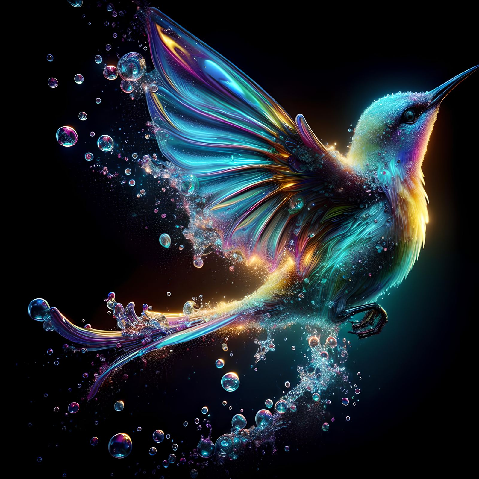 Radiant Water Bird in Flight: Hyperrealistic Digital Art