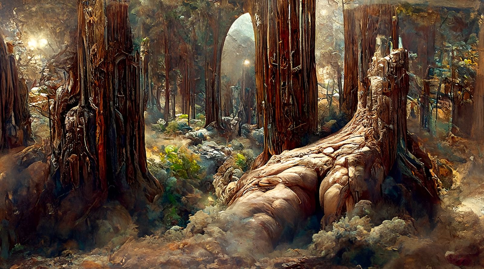 Mystical Sequoia Forest in a Surreal Oil Painting Style