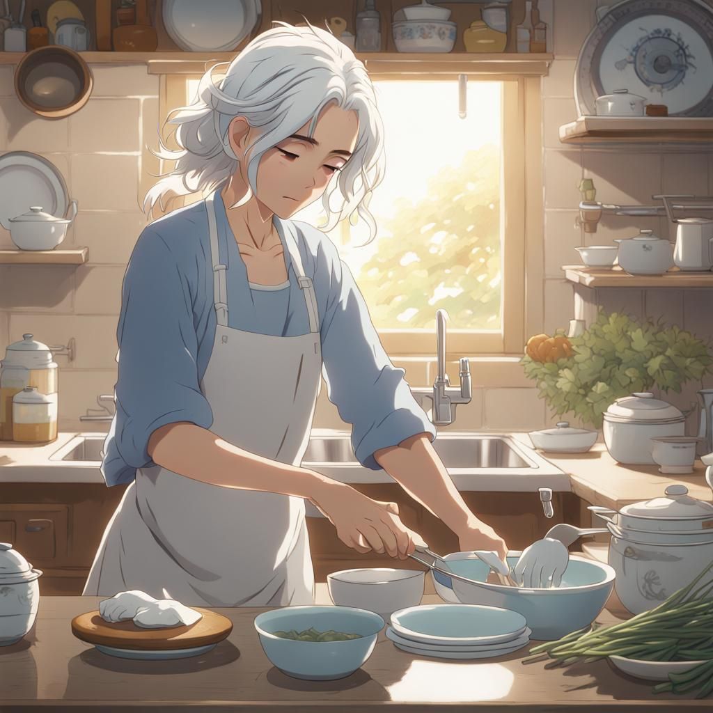 Crying Greek Woman in Studio Ghibli Anime Style