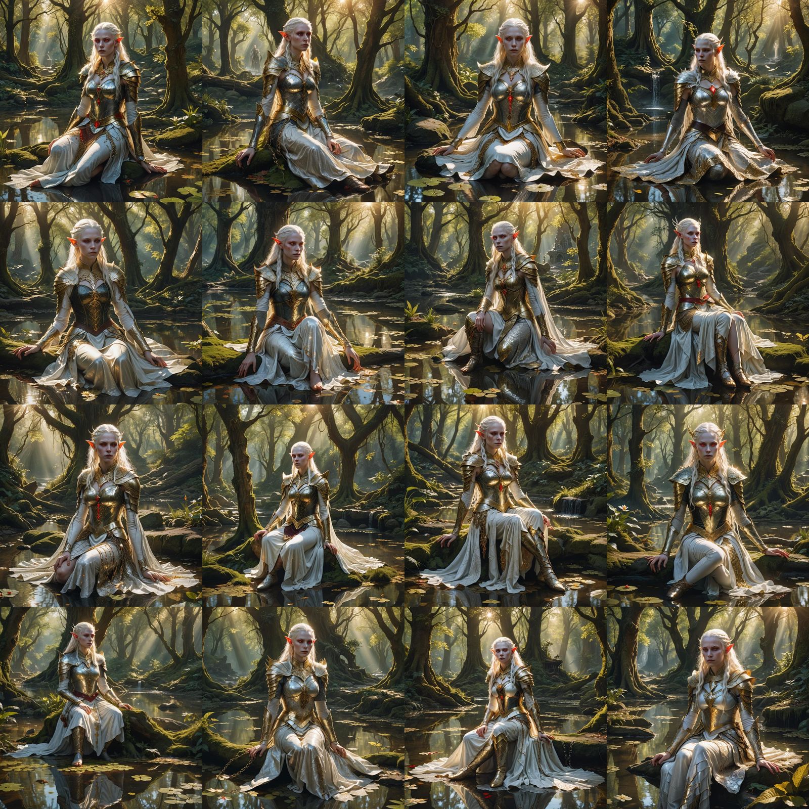Albino Elf Queen in Forest Spring, Fantasy Art