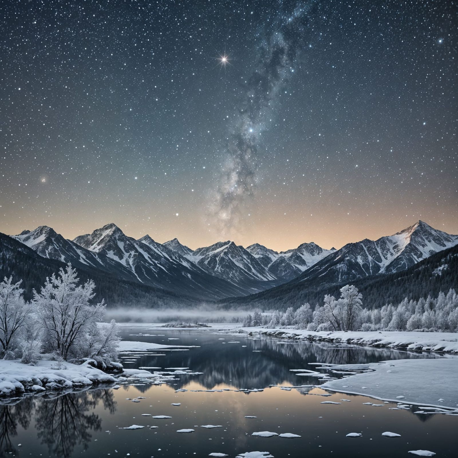 Shimmering Stars Reflect on Winter Lake