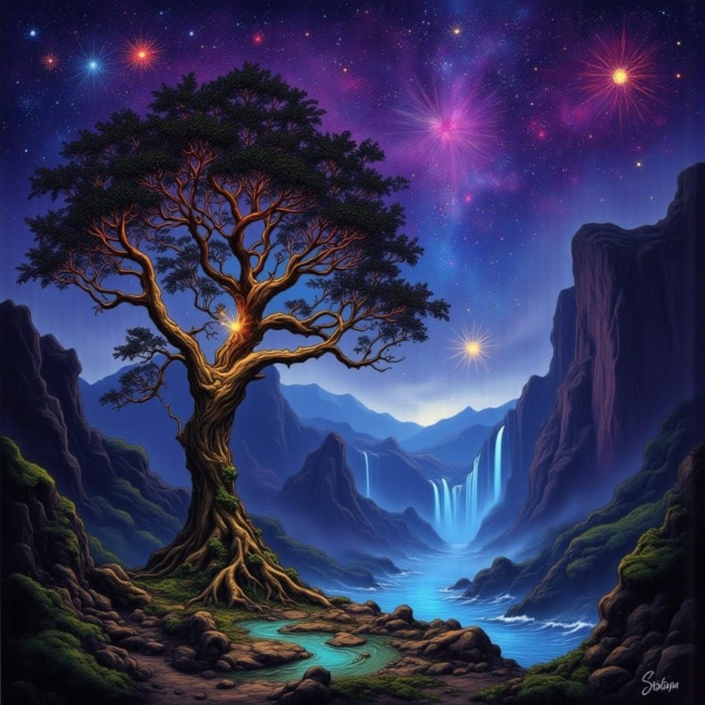 Waterfalls in the night