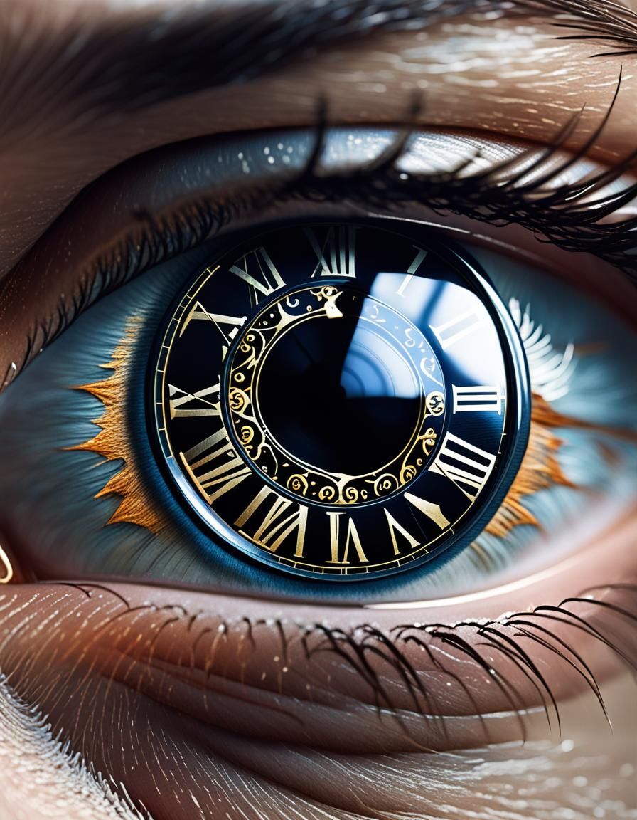Eye with Clock: Hyperrealistic Digital Rendering