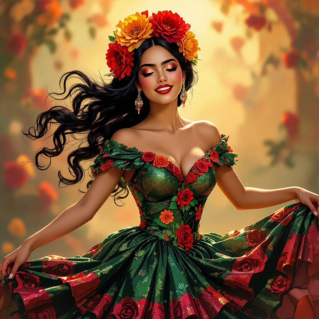 Dia de los Muertos Dancer in Floral Sequined Dress