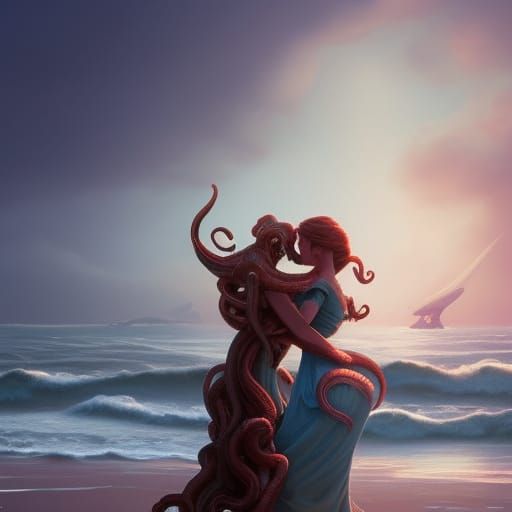 Cthulhu Hugs Disney Princess: Dark Fantasy Art
