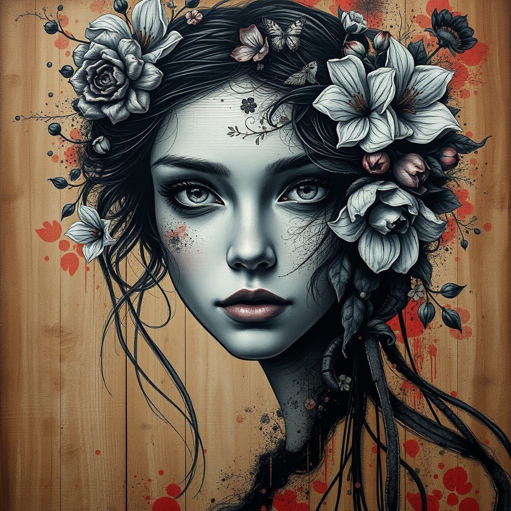 Mystical Floral Portrait in Cyberpunk Style
