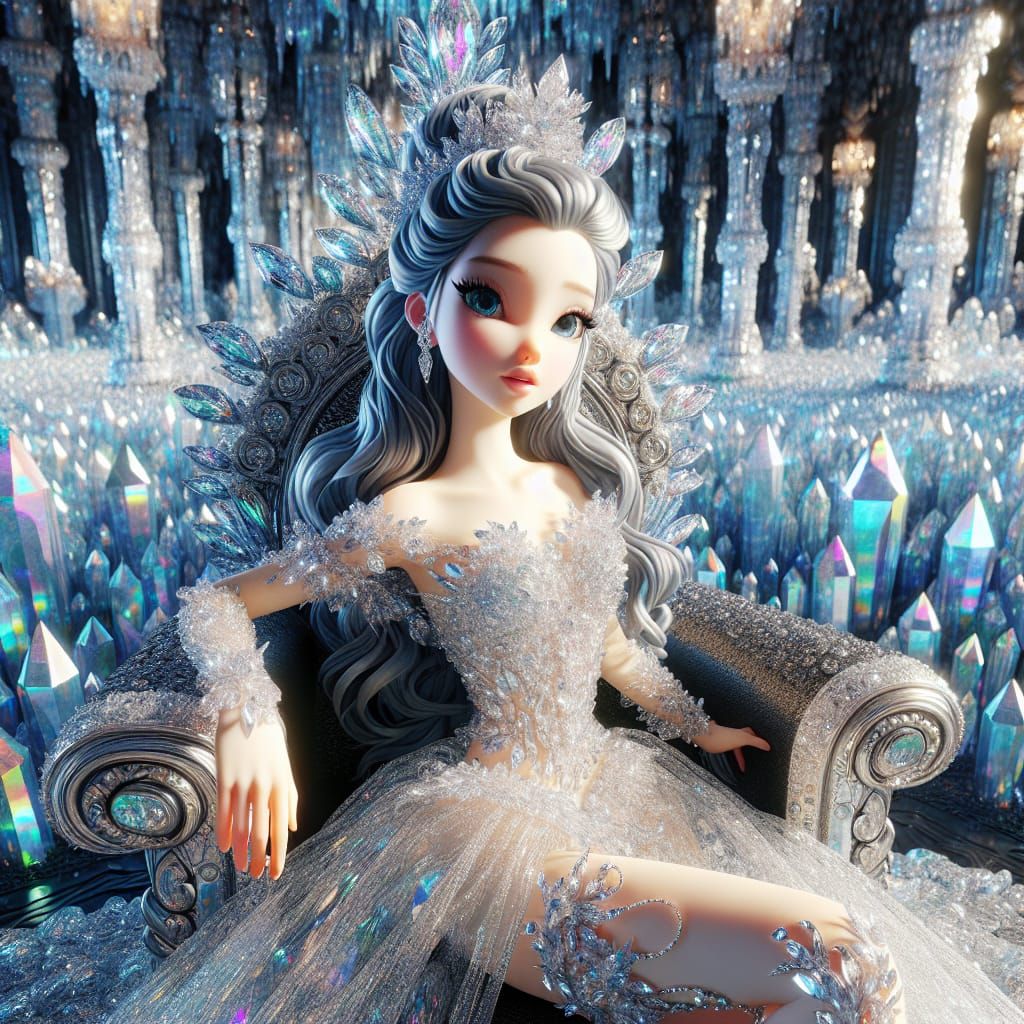 Disney Pixar style 3D stunningly beautiful Crystal Princess,...