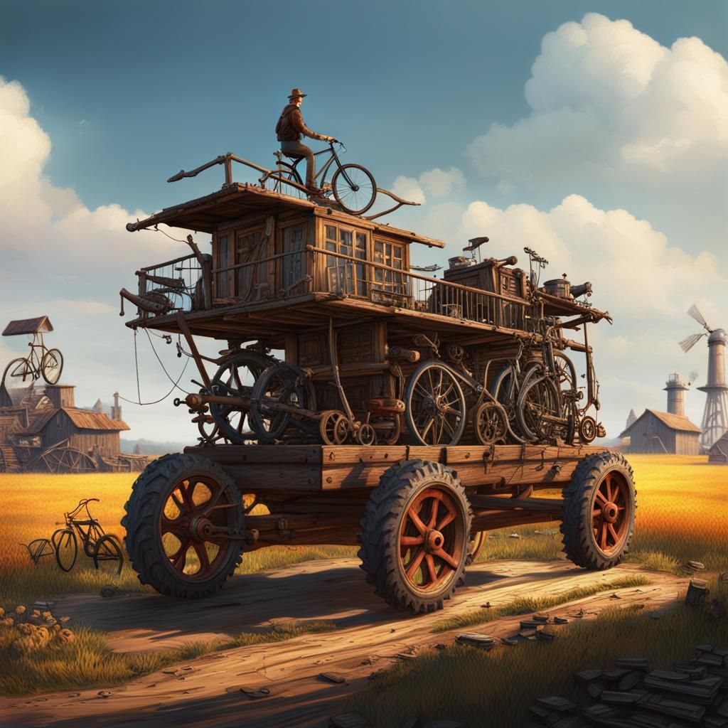 Farm Boy's Fantastical Rolling Machine, Detailed Matte Paint...