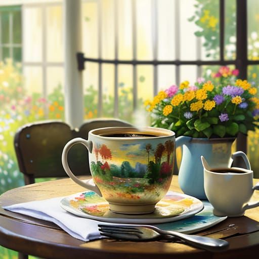 Impressionist Morning Still Life in a Sunny Garden