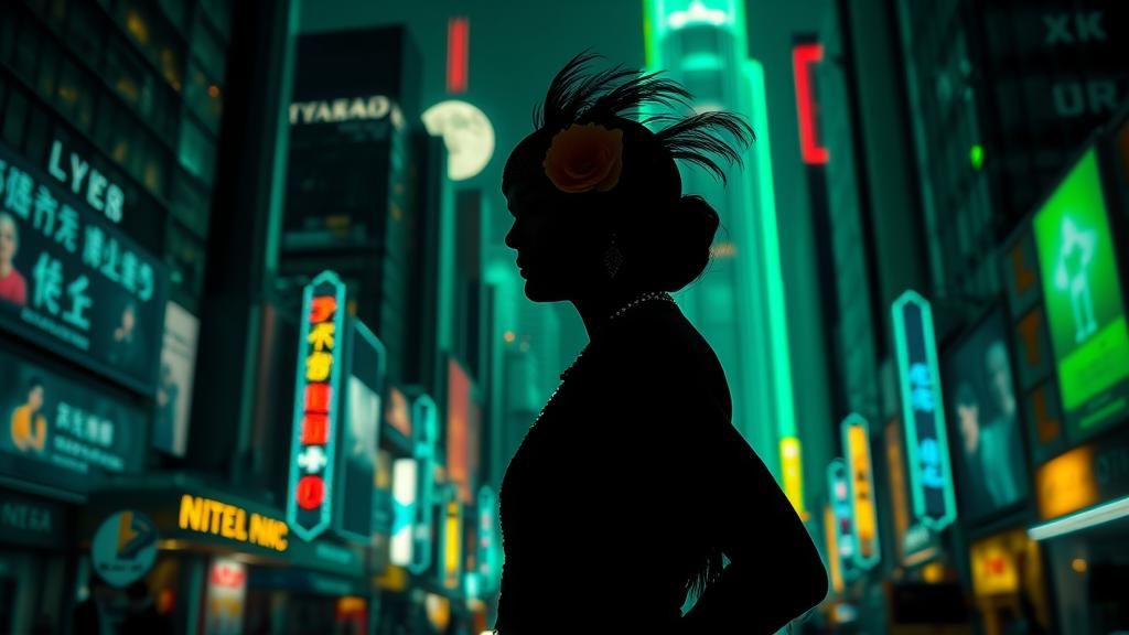 1920s Flapper in a Neon Art Deco Cityscape