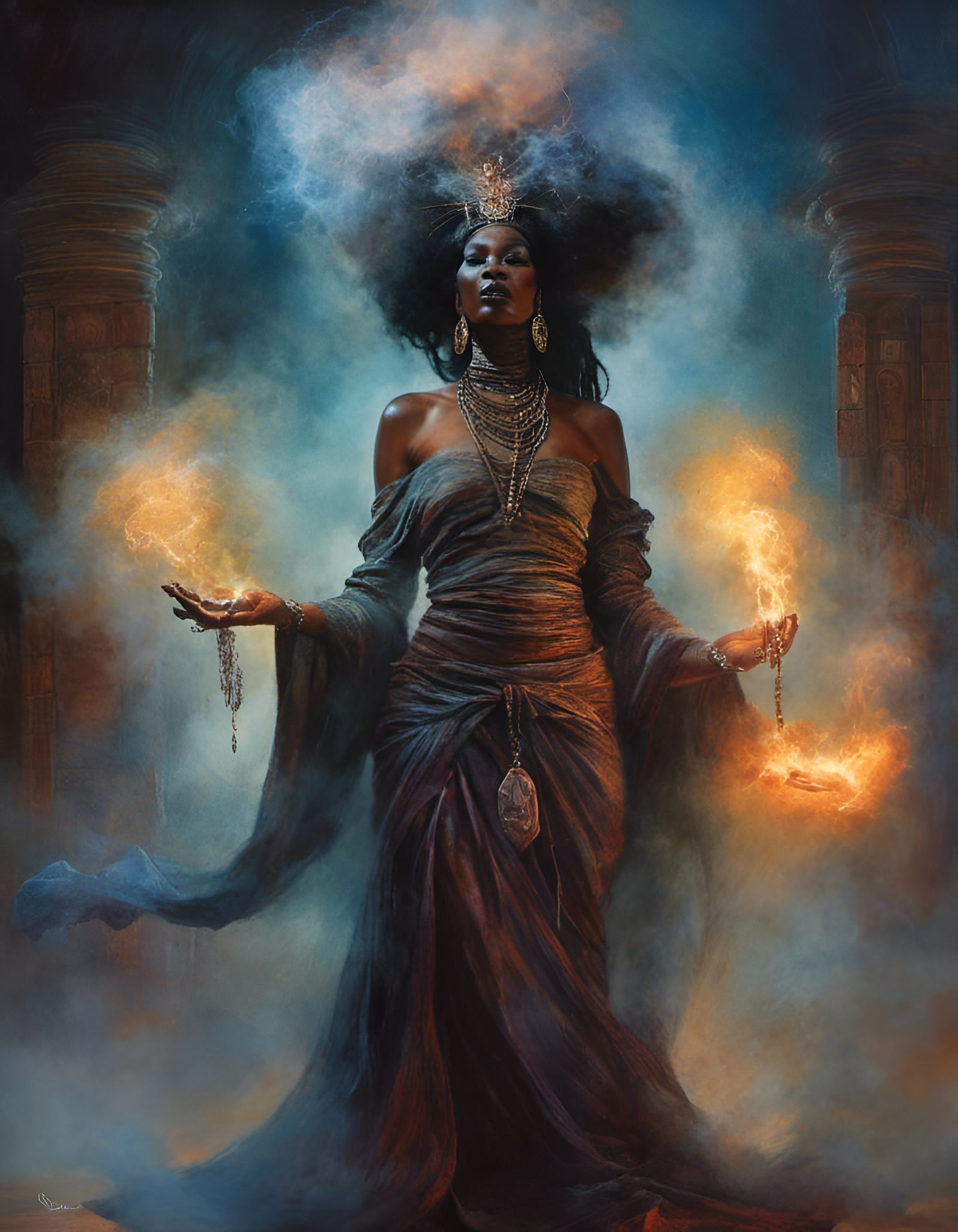 Voodoo Priestess in Billowing Robe, LaChapelle Style