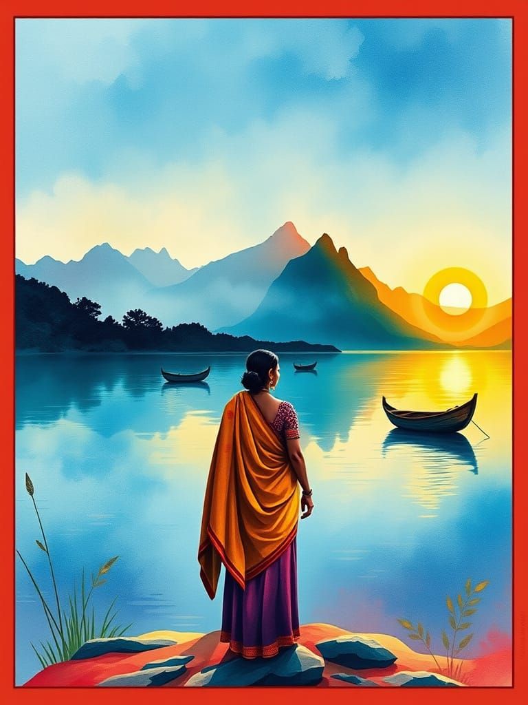 Serenity flows where mountains kiss the sunset