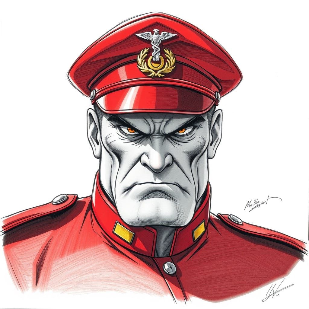 M. Bison Comic Art in Dramatic Pencil Sketch Style