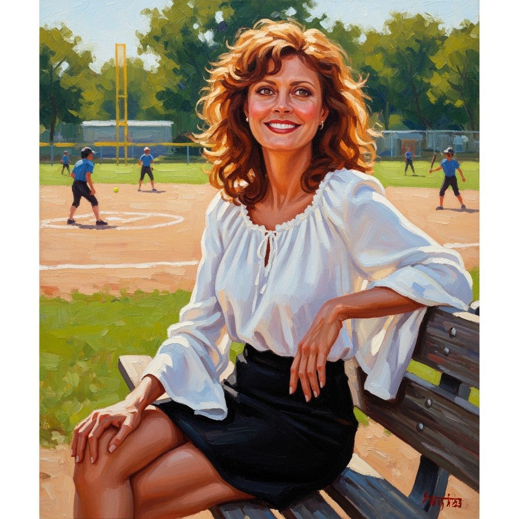 Impressionistic Oil Painting of Susan Sarandon at a Softball...