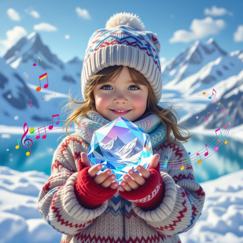 Child with Kaleidoscope Crystal Reflecting Glaciers
