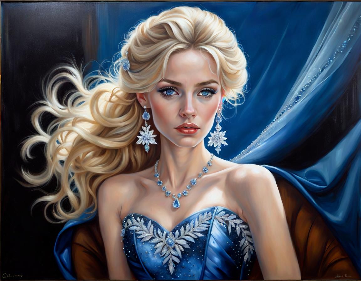 Winter Woman in Shimmering Blue Gown