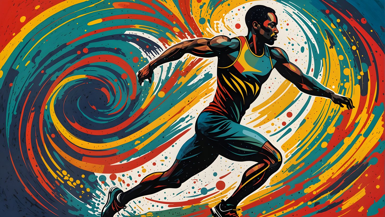 Abstract Athlete Long Jump in Ink Painting Style