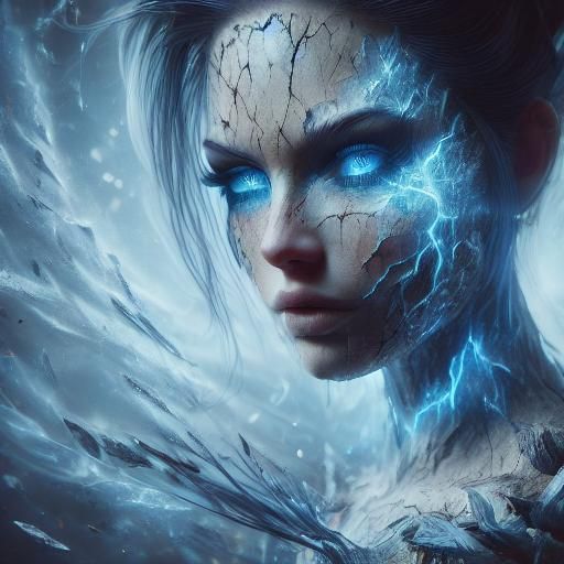 Woman with Blue Flowers Ink Drawing