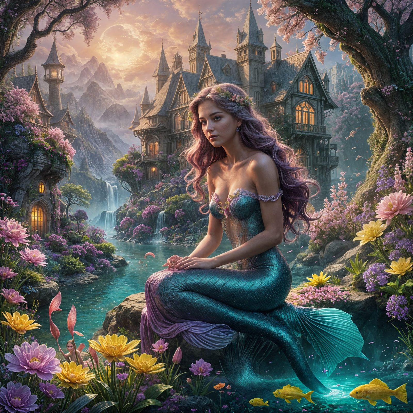 Ethereal Spring Mermaid in a Vibrant Underwater Paradise