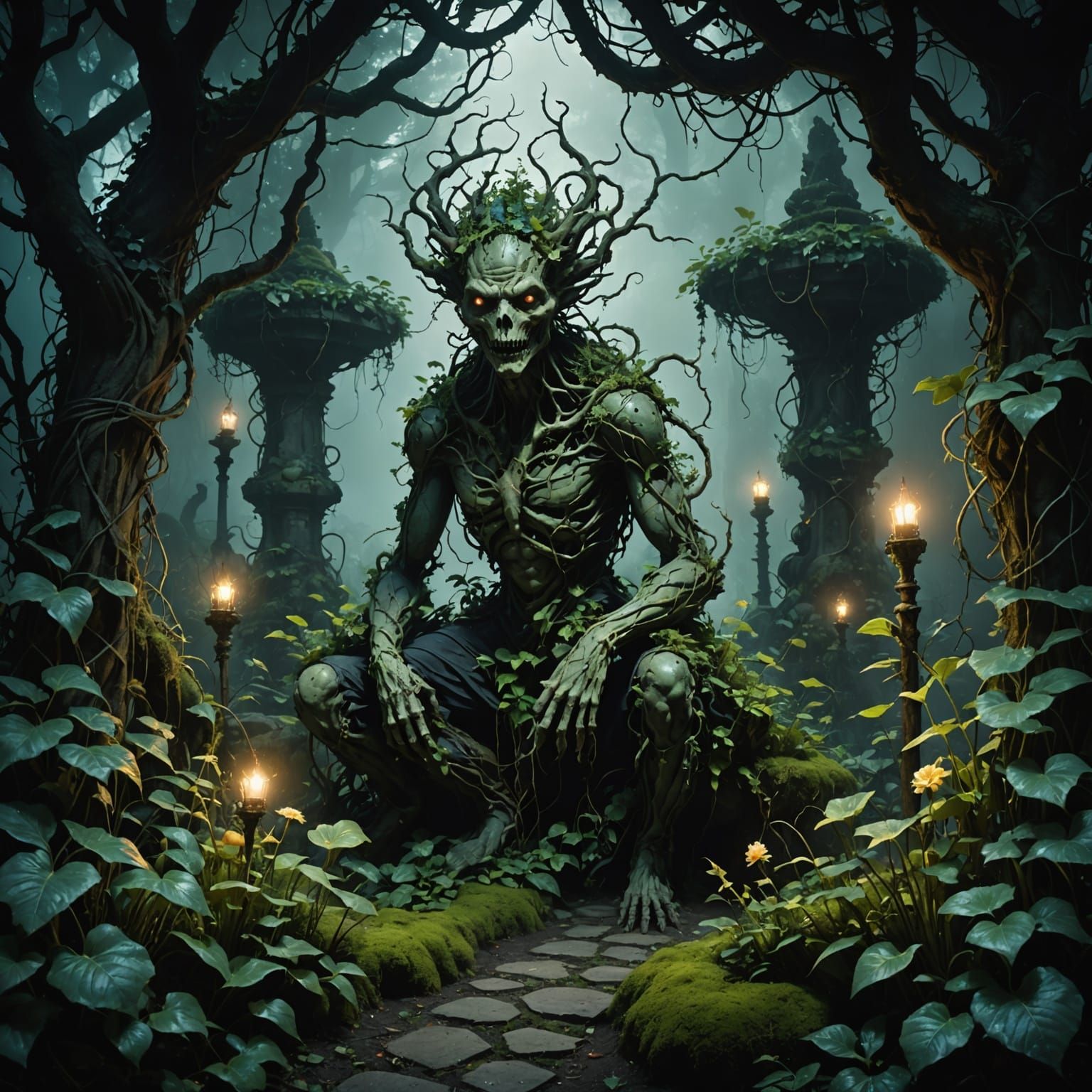 Creepy Overgrown Garden at Twilight - Photorealistic AI Art