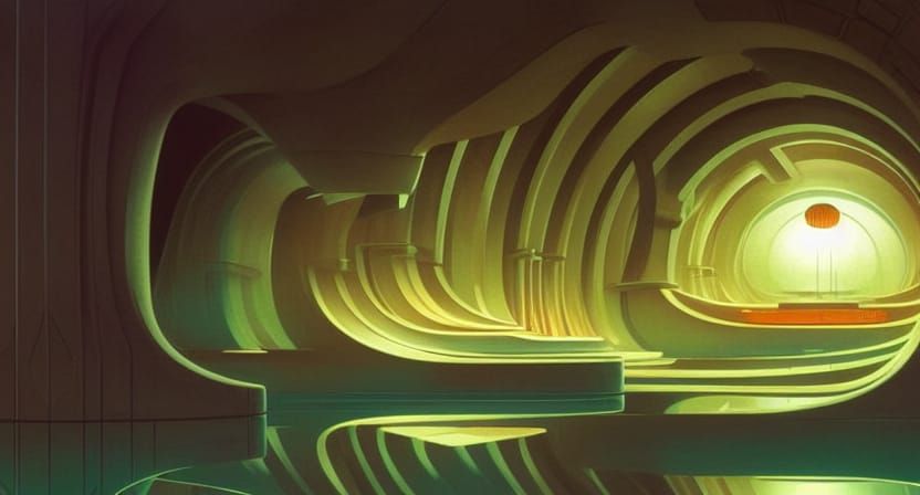 Futuristic Underground City Arcology with Waterfalls