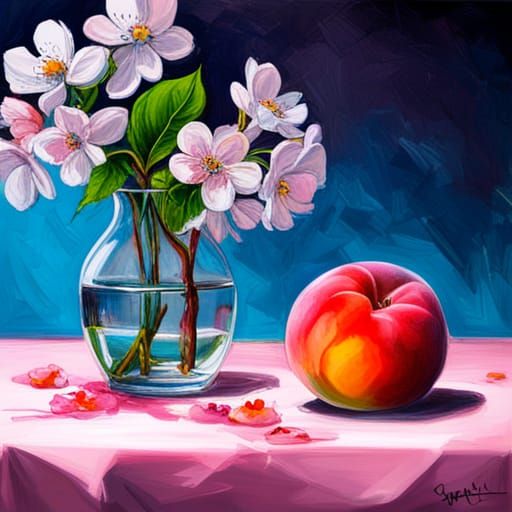 Peach with Cherry Blossoms in Graffiti Art Style