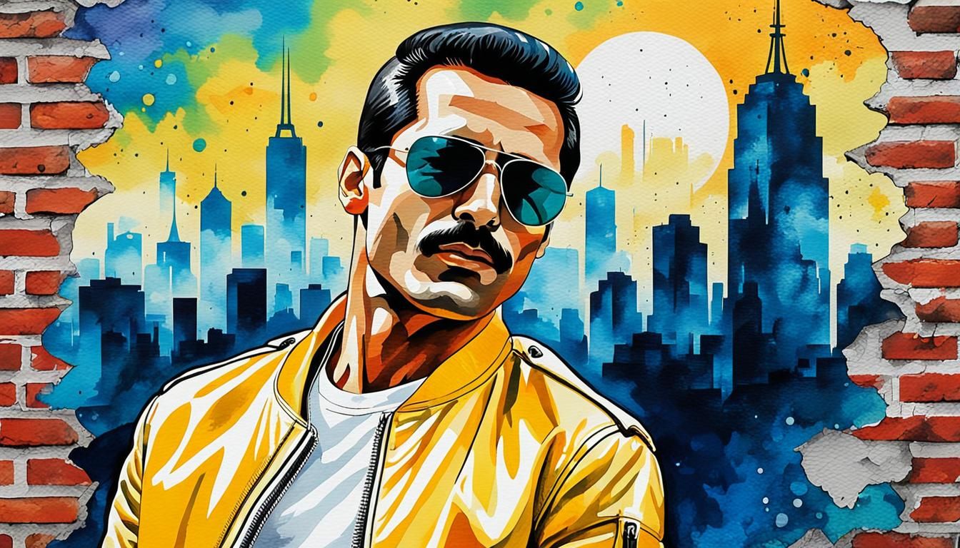 Freddie Mercury Pop Art Watercolor Portrait